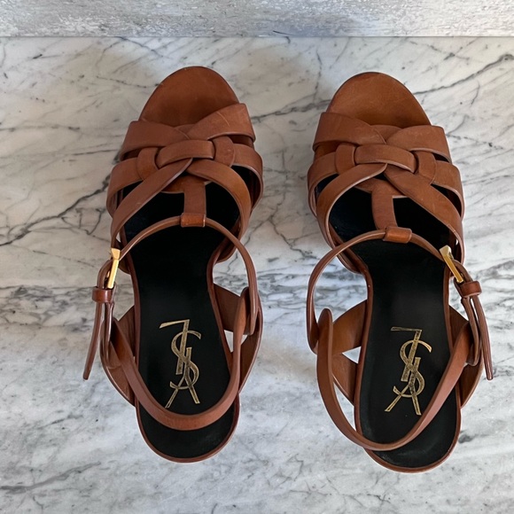 YSL Saint Laurent Tribute platform heels tobacco leather sz 36.5 - Picture 7 of 14